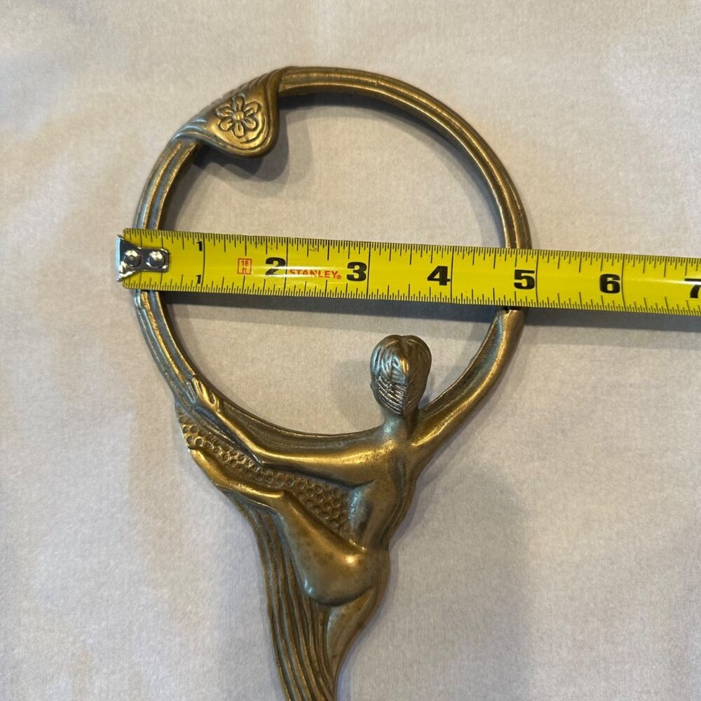 Vintage Antique Brass Hand Mirror Frame Art Nouveau Female Figure Vanity Deco - Picture 4 of 12
